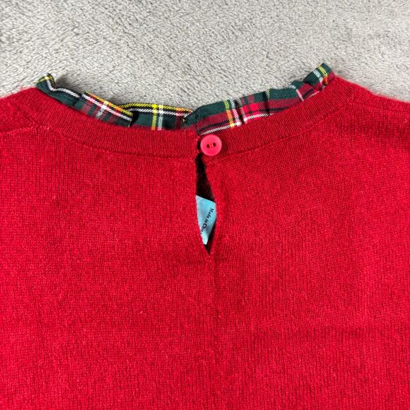 Two Bees Cashmere Women Sweater Tartan Plaid Trim Crewneck Preppy Red XL I138 - Picture 5 of 9
